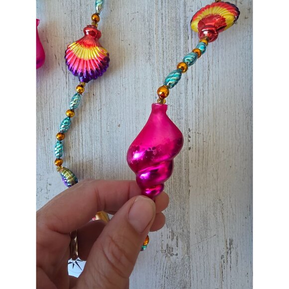 Radko seaside greetings seahorse shell Garland RARE Xmas glass tropical pink rai - Picture 12 of 15